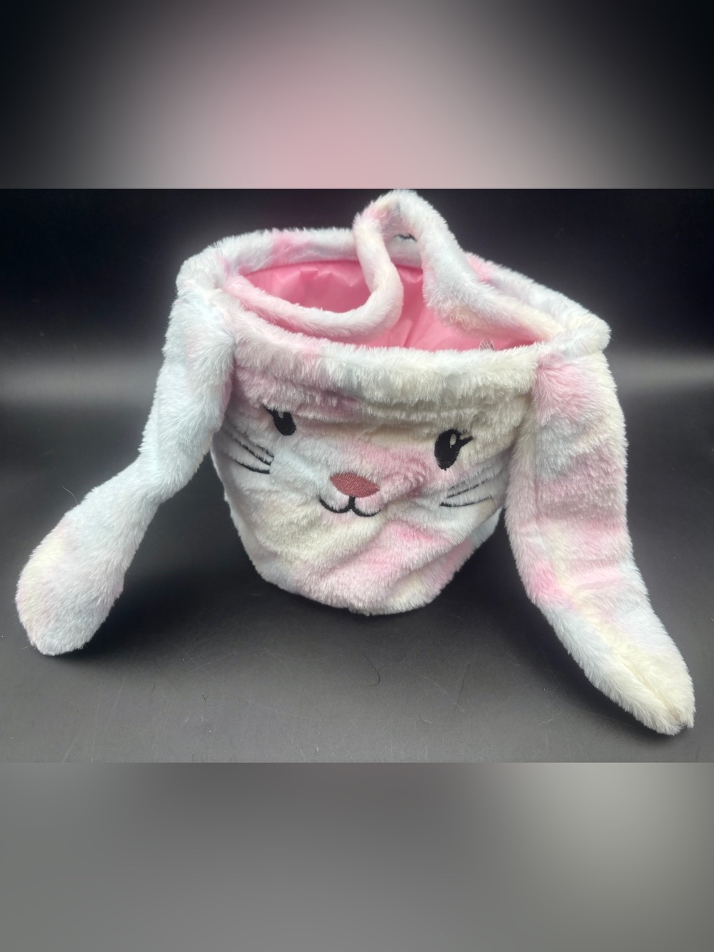 NWT Five Below Plush Easter Bunny Basket - Pink/White Fuzzy Fur